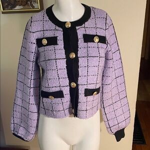 Express Purple and Black Fuzzy Tweed-esque Jacket